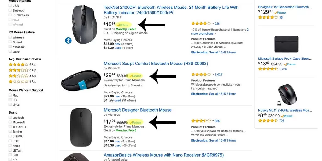 Notice that many highly ranking products on Amazon are FBA, like these top ranking bluetooth mouses.