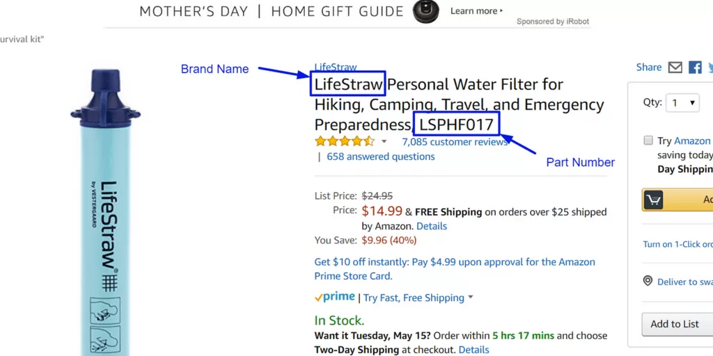 Amazon SEO - So there is a lot of benefit in putting your manufacturer part number and the brand name of your product in your title.  