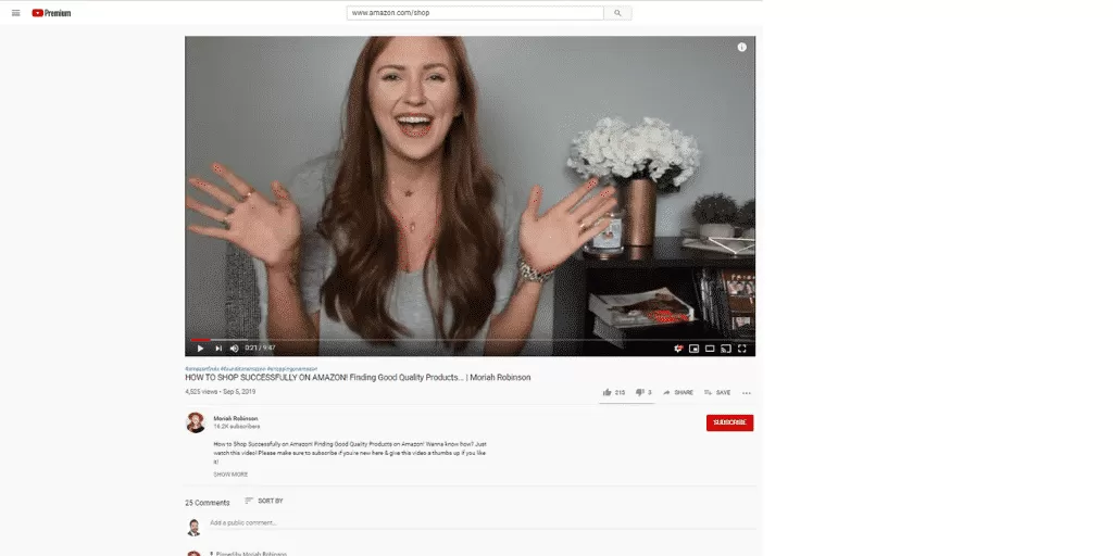 Example Amazon Influencer on YouTube